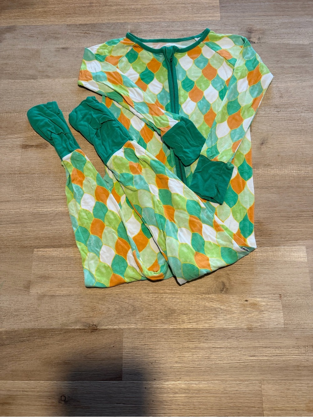Little Sleepies Dragon Scale Green Orange White Patterned Kids Pajamas